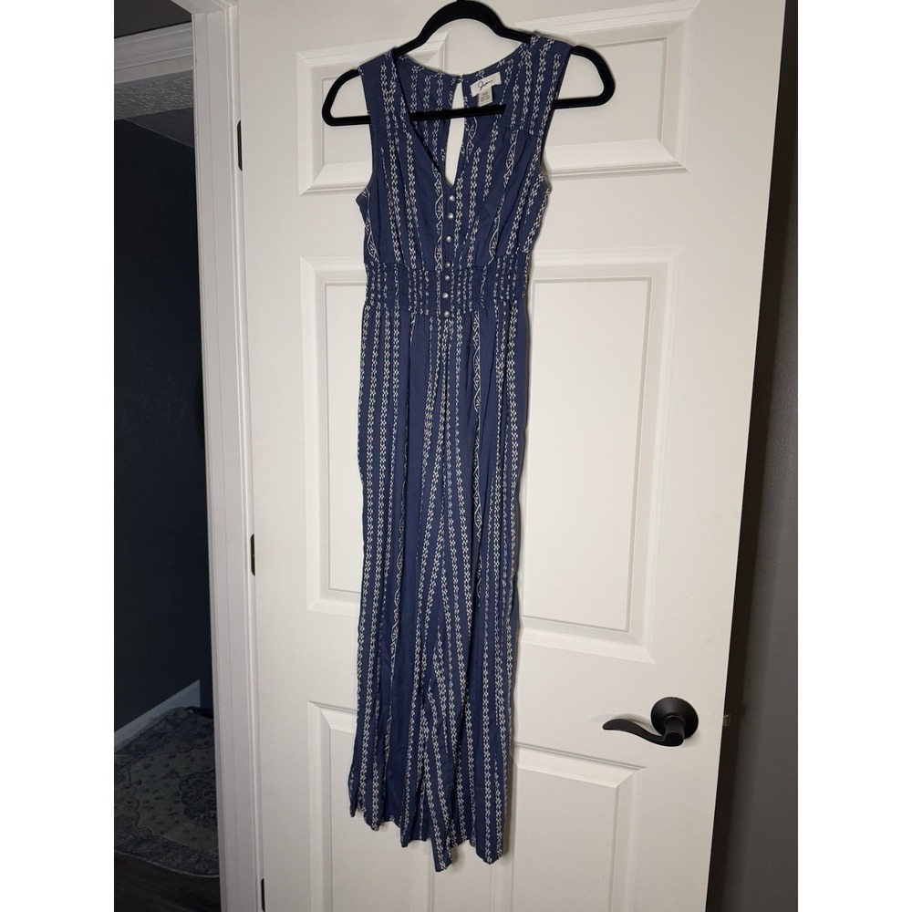 Japna Sleeveless Jumpsuit XS Blue And Cream W Pockets
